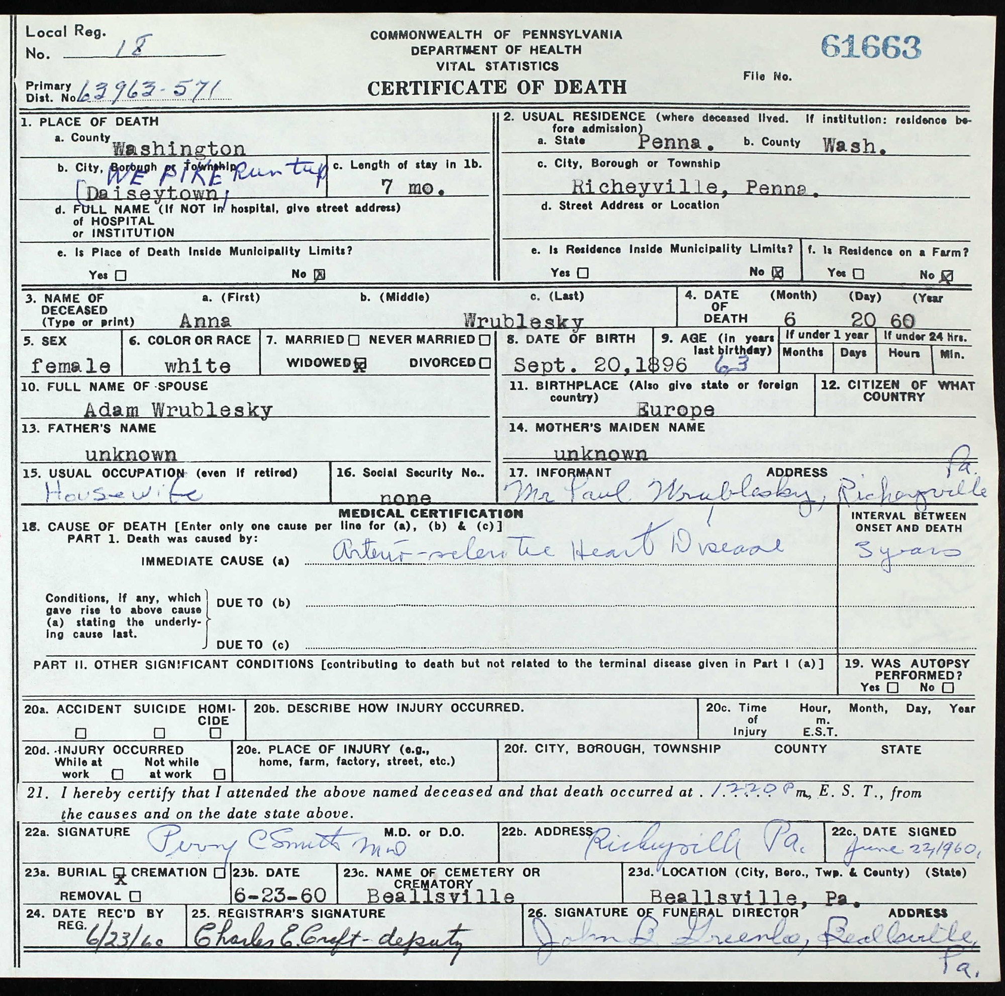 death certificate